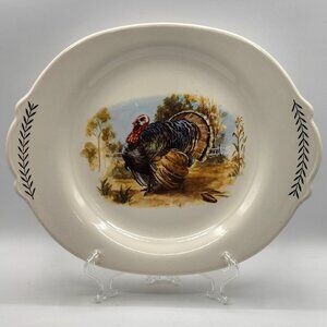 Vintage Limoges Candle Light USA Thanksgiving Turkey Platter 22K Gold Rare *Pics
